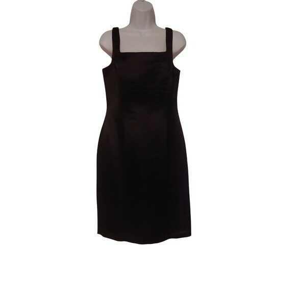 Talbots Dress + Coat Set Black Thick Satin Lined Beaded Belt Pockets 8 - Picture 3 of 15